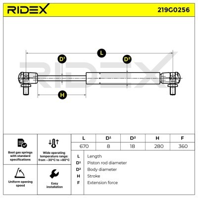 Amortyzator Pokrywy Bagażnika RIDEX 219G0256 219G0256 - foto 5