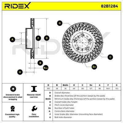 Tarcza hamulcowa RIDEX 82B1284 82B1284 - foto 5