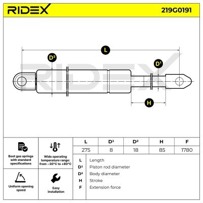 Amortyzator Pokrywy Bagażnika RIDEX 219G0191 219G0191 - foto 7