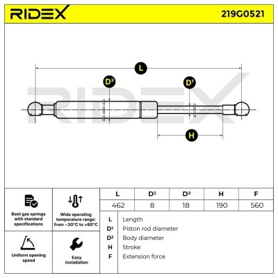 Amortyzator Pokrywy Bagażnika RIDEX 219G0521 219G0521 - foto 7