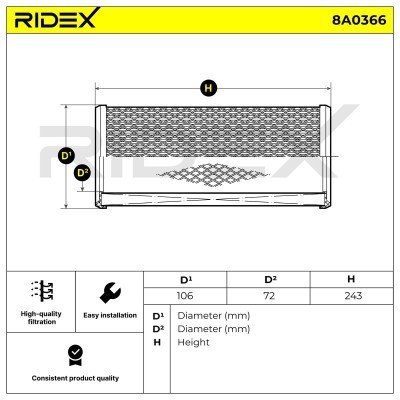 Filtr Powietrza RIDEX 8A0366 8A0366 - foto 6