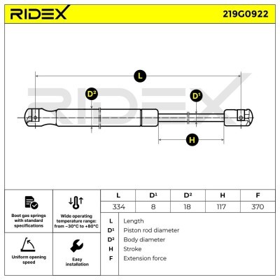 Amortyzator Pokrywy Bagażnika RIDEX 219G0922 219G0922 - foto 6