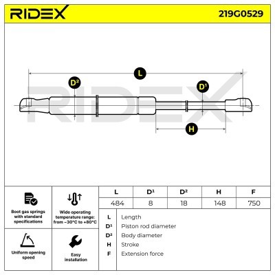 Amortyzator Pokrywy Bagażnika RIDEX 219G0529 219G0529 - foto 7