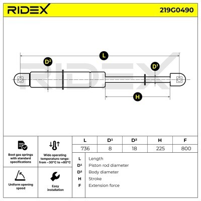 Amortyzator Pokrywy Bagażnika RIDEX 219G0490 219G0490 - foto 6