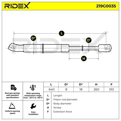 Amortyzator Pokrywy Bagażnika RIDEX 219G0035 219G0035 - foto 3