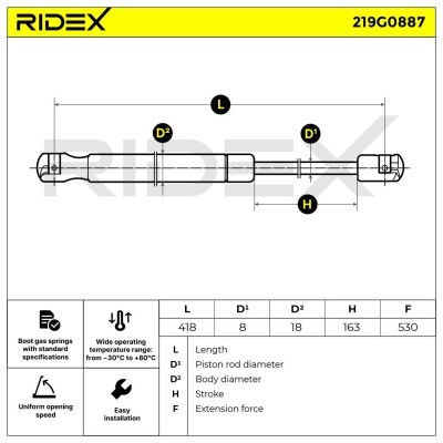 Amortyzator Pokrywy Bagażnika RIDEX 219G0887 219G0887 - foto 6
