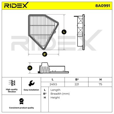 Filtr Powietrza RIDEX 8A0991 8A0991 - foto 6