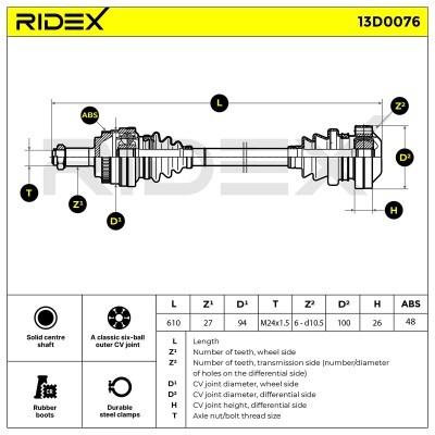 Półoś Napędowa RIDEX 13D0076 13D0076 - foto 3