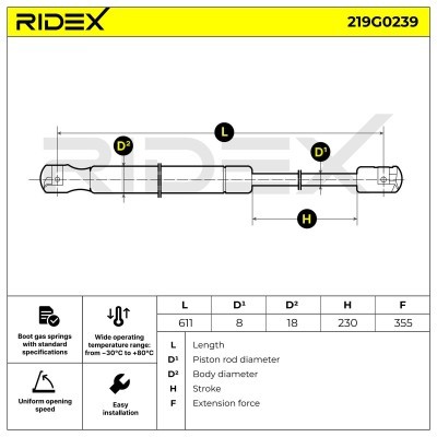 Amortyzator Pokrywy Bagażnika RIDEX 219G0239 219G0239 - foto 5
