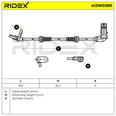 Czujnik ABS RIDEX 412W0389 412W0389 - foto 6