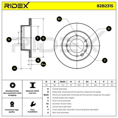 Tarcza hamulcowa RIDEX 82B2315 82B2315 - foto 6