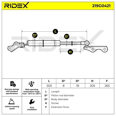 Amortyzator Pokrywy Bagażnika RIDEX 219G0421 219G0421 - foto 6
