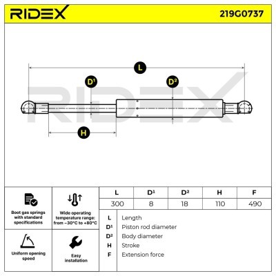 Amortyzator Pokrywy Bagażnika RIDEX 219G0737 219G0737 - foto 6