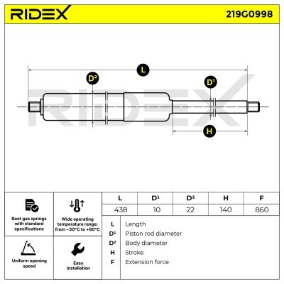Amortyzator Pokrywy Bagażnika RIDEX 219G0998 219G0998 - foto 6