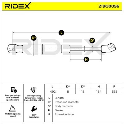 Amortyzator Pokrywy Bagażnika RIDEX 219G0056 219G0056 - foto 7