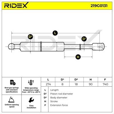 Amortyzator Pokrywy Bagażnika RIDEX 219G0131 219G0131 - foto 7
