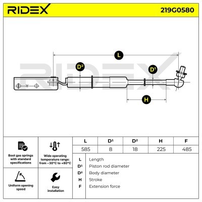 Amortyzator Pokrywy Bagażnika RIDEX 219G0580 219G0580 - foto 6