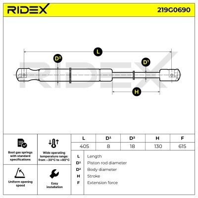 Amortyzator Pokrywy Bagażnika RIDEX 219G0690 219G0690 - foto 6