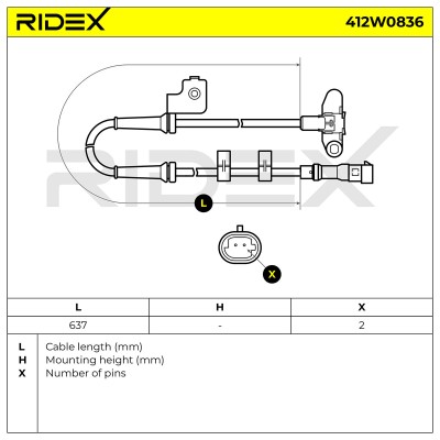 Czujnik ABS RIDEX 412W0836 412W0836 - foto 6