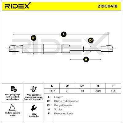 Amortyzator Pokrywy Bagażnika RIDEX 219G0418 219G0418 - foto 3