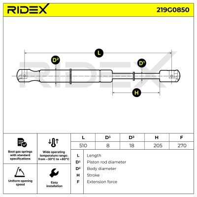 Amortyzator Pokrywy Bagażnika RIDEX 219G0850 219G0850 - foto 12