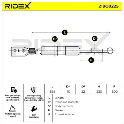 Amortyzator Pokrywy Bagażnika RIDEX 219G0225 219G0225 - foto 6