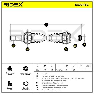 Półoś Napędowa RIDEX 13D0462 13D0462 - foto 6