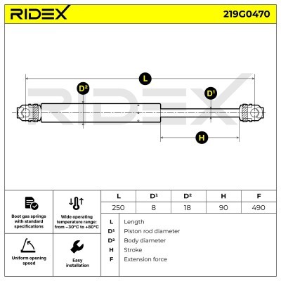 Amortyzator Pokrywy Bagażnika RIDEX 219G0470 219G0470 - foto 7