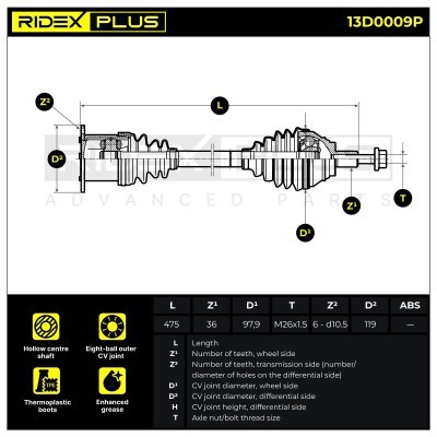 Półoś Napędowa RIDEX 13D0009P 13D0009P - foto 3