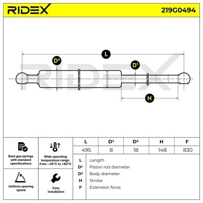 Amortyzator Pokrywy Bagażnika RIDEX 219G0494 219G0494 - foto 7