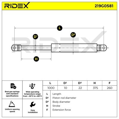 Amortyzator Pokrywy Bagażnika RIDEX 219G0581 219G0581 - foto 6