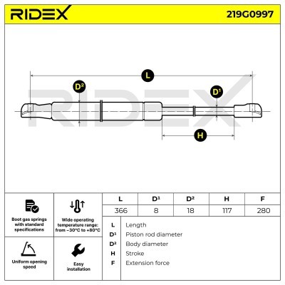 Amortyzator Pokrywy Bagażnika RIDEX 219G0997 219G0997 - foto 7