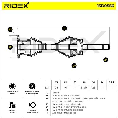Półoś Napędowa RIDEX 13D0556 13D0556 - foto 7