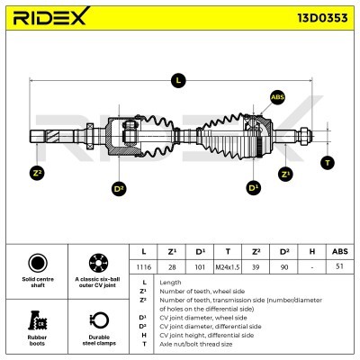 Półoś Napędowa RIDEX 13D0353 13D0353 - foto 6
