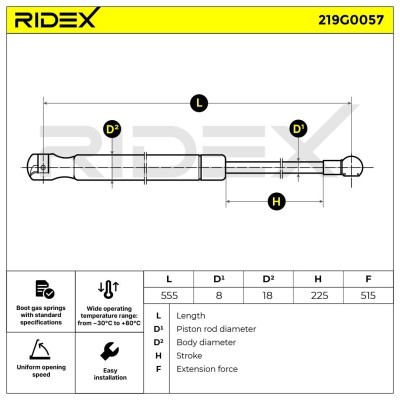 Amortyzator Pokrywy Bagażnika RIDEX 219G0057 219G0057 - foto 8