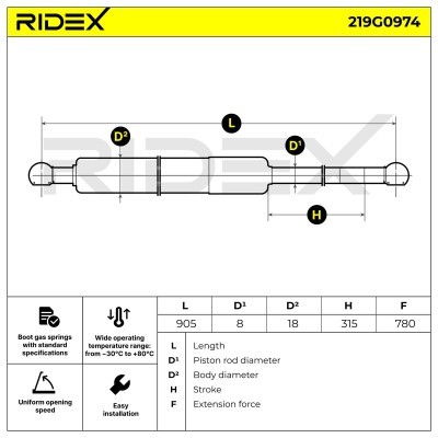 Amortyzator Pokrywy Bagażnika RIDEX 219G0974 219G0974 - foto 7