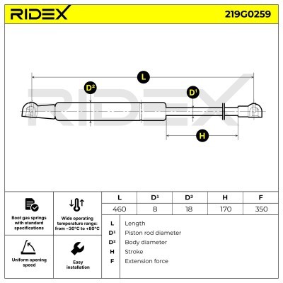 Amortyzator Pokrywy Bagażnika RIDEX 219G0259 219G0259 - foto 7