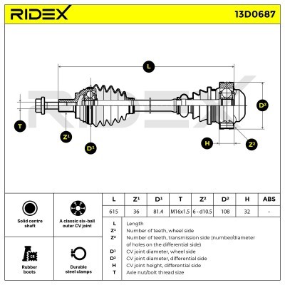 Półoś Napędowa RIDEX 13D0687 13D0687 - foto 6