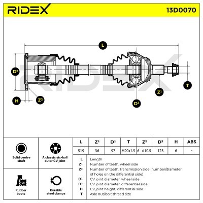 Półoś Napędowa RIDEX 13D0070 13D0070 - foto 5