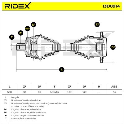 Półoś Napędowa RIDEX 13D0914 13D0914 - foto 7