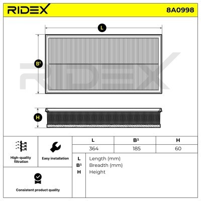 Filtr Powietrza RIDEX 8A0998 8A0998 - foto 5