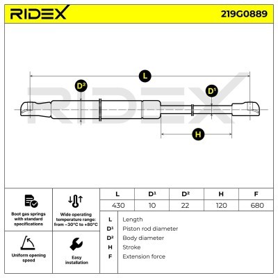 Amortyzator Pokrywy Bagażnika RIDEX 219G0889 219G0889 - foto 6