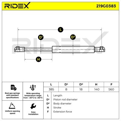 Amortyzator Pokrywy Bagażnika RIDEX 219G0383 219G0383 - foto 8