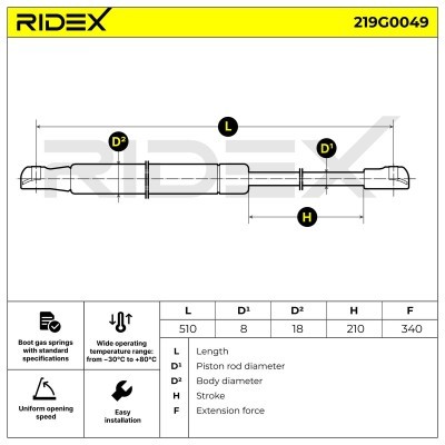 Amortyzator Pokrywy Bagażnika RIDEX 219G0049 219G0049 - foto 3