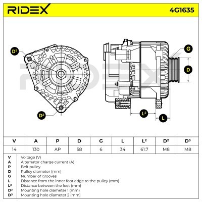 Alternator RIDEX 4G1635 4G1635 - foto 7