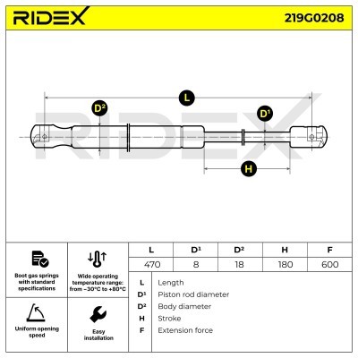 Amortyzator Pokrywy Bagażnika RIDEX 219G0208 219G0208 - foto 7