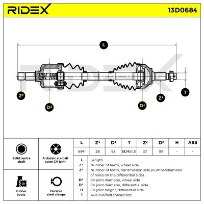 Półoś Napędowa RIDEX 13D0684 13D0684 - foto 6