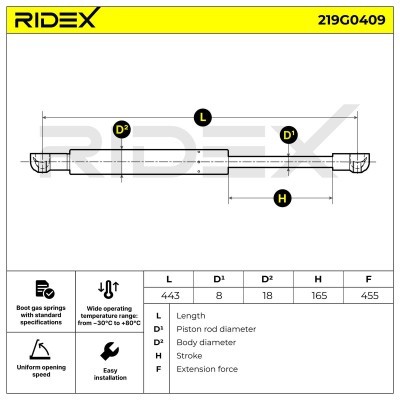Amortyzator Pokrywy Bagażnika RIDEX 219G0409 219G0409 - foto 7