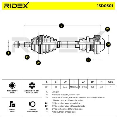 Półoś Napędowa RIDEX 13D0301 13D0301 - foto 6