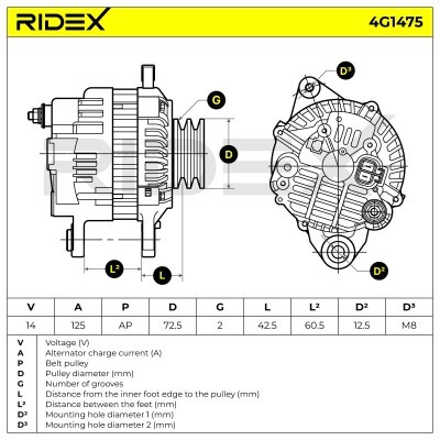 Alternator RIDEX 4G1475 4G1475 - foto 5